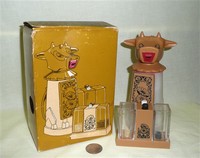 Moo-cow creamer, S&P, sugar with box, front