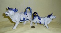 2 German Delft style cow creamers