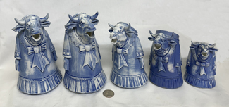 Five sizes of 
			  S&V blue lady in a dress cow creamers