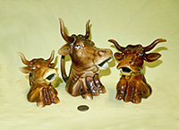 3 German longhorn bull head creamers