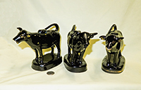 Three Bat-eared Jackfield cow creamers