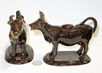 Gilt brown thin Staffordshire cow creamers in same mold as Jackfilds