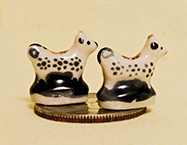 2 British porceialn cow creamers with blue dots