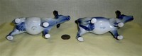 German cow creamers with Delft patterns, bellies