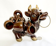 Japanese brown bull decanter and cups