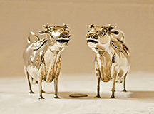 Two silver cow creamers by John Schuppe, front