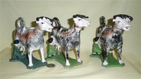 3 early Prattware cow creamers from the same mold
