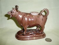 Kent stryle cow creamer, brown with bJackfield-like gold marks
