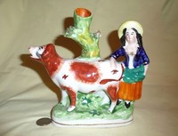 Spill vase cow creamer with tree and milkmaid
