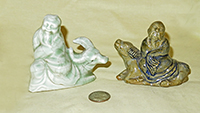 Two Chinese suiteki of old men on water buffalo
