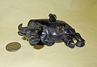 Chinese black stone water pot of reclining water buffalo with bird on lid