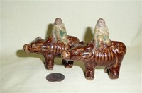 Two Chinese water droppers of immortals on bulls
