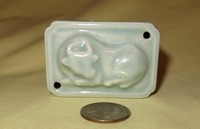 Japanese ceramic rectangular suiteki with bull