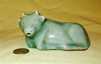 Chinese celadon suiteki of reclining bull