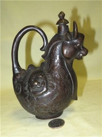 Chinese metal mythical cow like beast pot, side