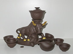 Chinese purple clay bull teapot set