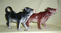 Black and reddish brown large realistic German porcelain cow creamers