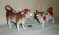 Two German brown and white cow creamers
