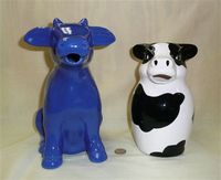 Blue and Black & White cow pitchers