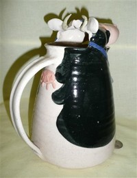 Large mouthed hand made cow pitcher, back