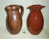 2 Spanish bull wine pitchers, side