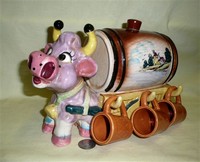 Japanese caricature bull decanter and cups