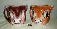 2 Japanese cowvhead caricature pitchers