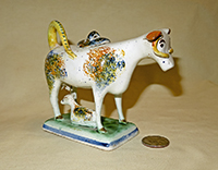 Multicolored sponged cow creamer with long yellow horns