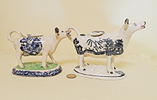 2 Blue Willow teransfer printed cow creamers, right