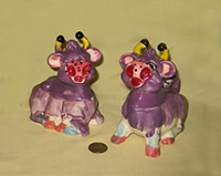 Purple Thames cow creamer and sugar with S&P heads