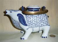 Blue and white mythical cow teapot