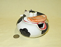 Russian caricature cow teapot, flat top