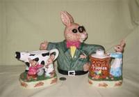 Beatrix Potter's Peter Rabbit teapot with cow creamer, rabbit sugar